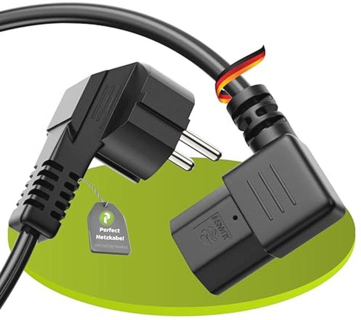 Kabel voor Stroomvoorziening - 3 m Euro-netkabel met Schuko Stekker en 90° Hoek