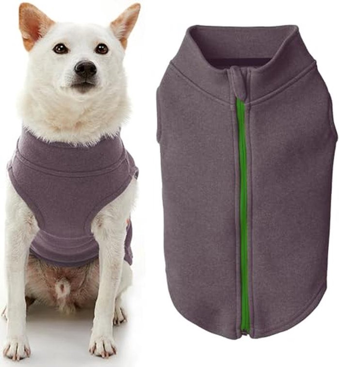 Warme dubbellaagse hondenjas van microvezel fleece met ritssluiting - paars, 2X-Large