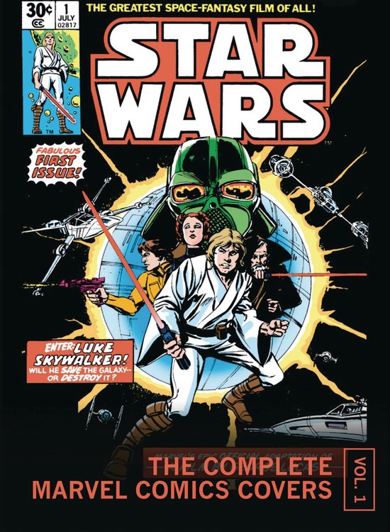 Voorplaat van Star Wars, The Complete Marvel Comics Covers Vol. 1, met Luke Skywalker en andere personages rond een planeet.
