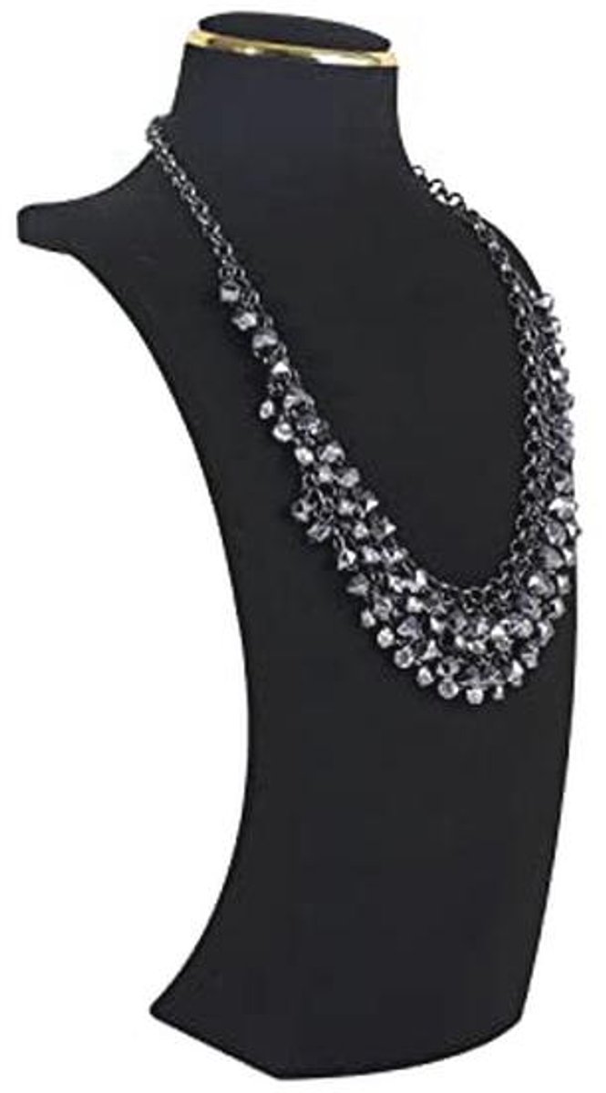 Zwarte sieraden organizer met fluwelen kettinghouder - Grote sieraden mannequin buste
