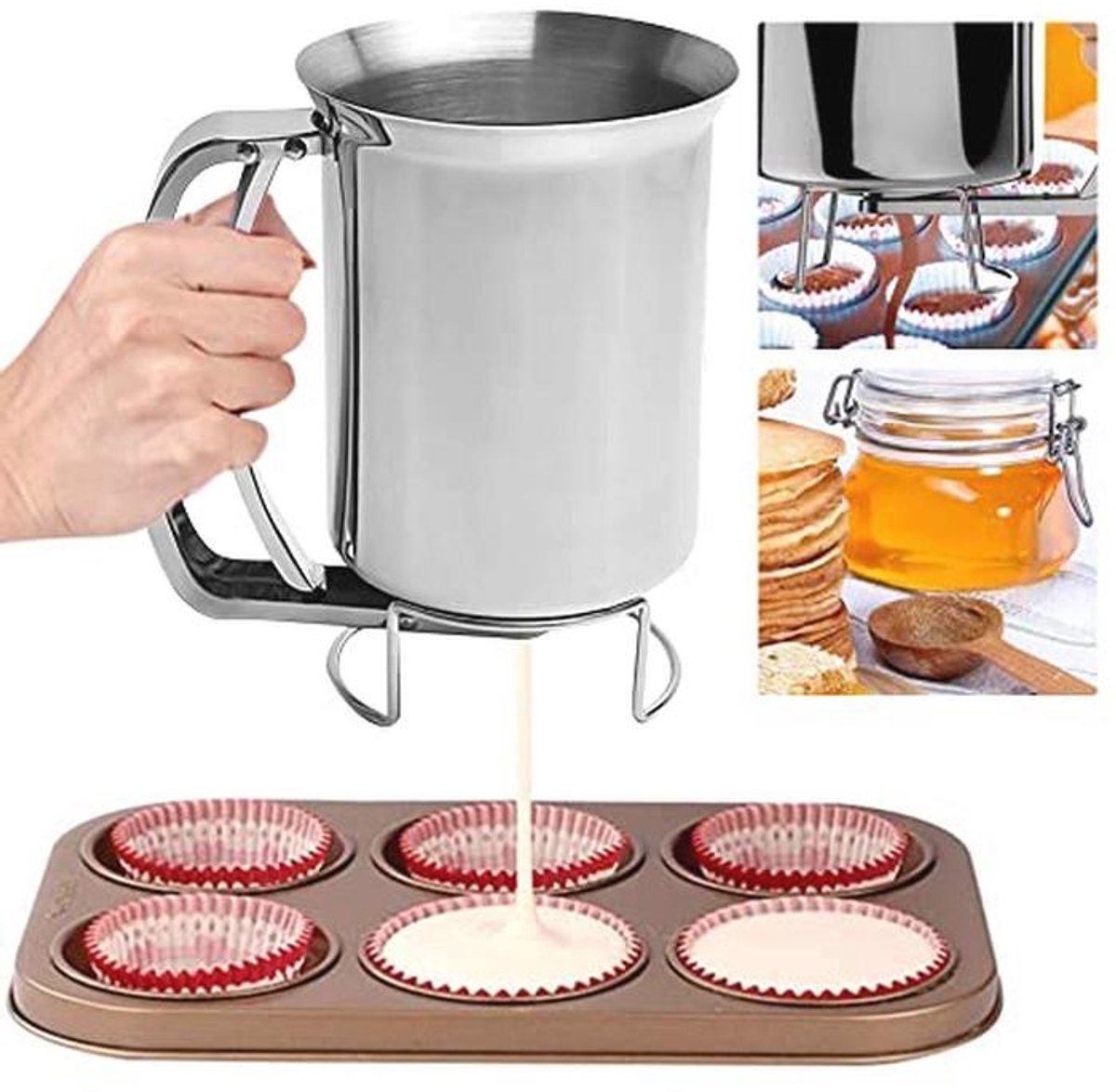 Roestvrijstalen Beslag Dispenser 900 ML voor Pannenkoeken, Muffins en Wafels