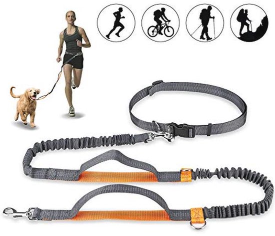 Aiqeer Groene Handsfree Hondenriem – Verstelbare Heupriem + Rekbare Bungeelijn – Met Reflecterende Naden – Ideaal Om Te Joggen