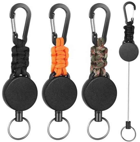 Sleutelhanger Intrekbare 3 Stuks Sleutelhanger, Sleutelhanger Intrekbare Badge JoJo met 60cm Staaldraadkoord, Badgehouder Intrekbaar met Karabijnhaak (Zwart Oranje Groen