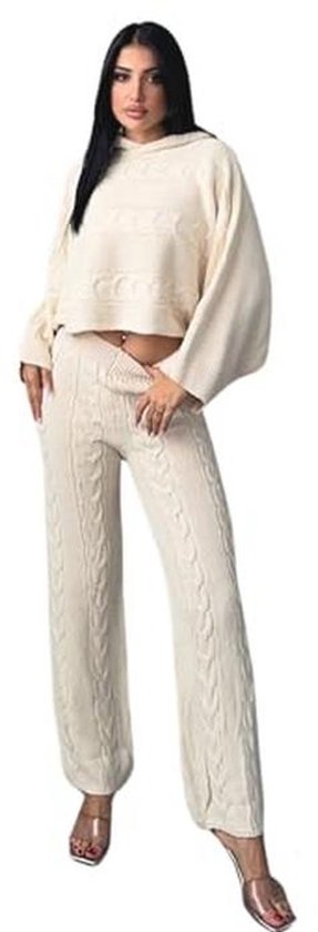 Comfortabele dames broeken en truien set - Gebreide 2-delige outfit met capuchon voor herfst en reizen