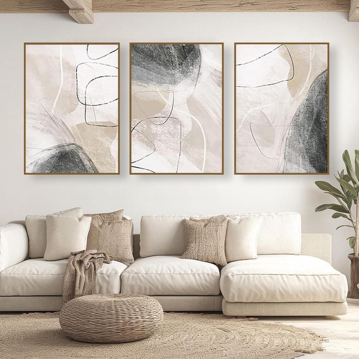 Provento - Abstracte canvas poster set van 3 moderne geometrische vormen voor woonkamer en slaapkamerdecoratie.
