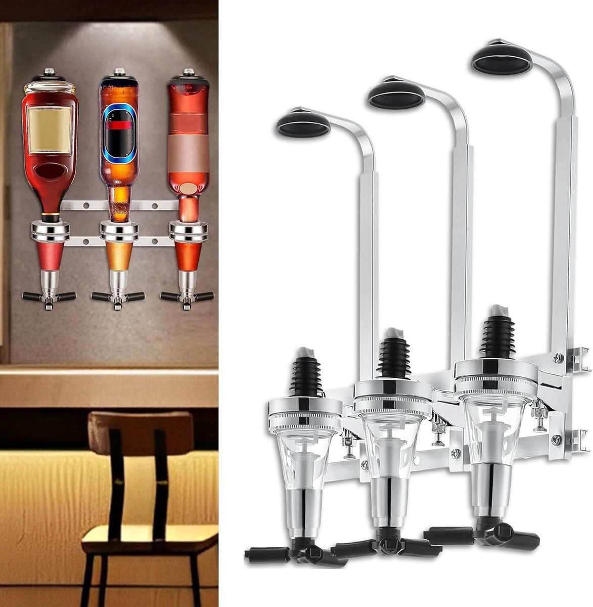 Provento - Alcohol Dispenser voor Wandmontage met Wijnrek voor Thuisbar - Multifunctionele Beugel voor Bars, Restaurants en Hotels