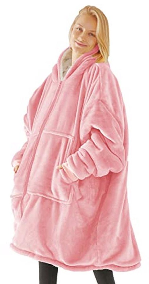 Oversized Sherpa Hoodie voor Volwassenen en Tieners - Deken Hoodie met Rits Zak en Ultra Pluche Fleece