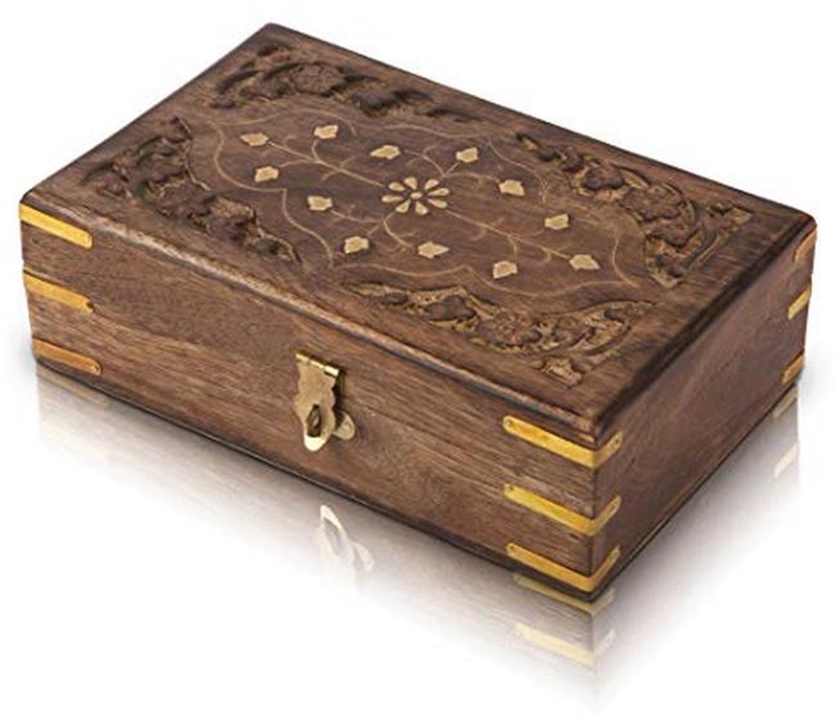Handgemaakte Decoratieve Houten Sieradendoos - Verjaardagscadeau-ideeën en Organizer met Slot en Sleutels