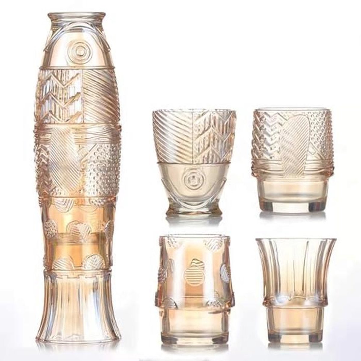 Stapelbare Koi Vis Glazen - Set van 4 Stuks, 90 ml, Amber, Decoratieve Drinkglazen