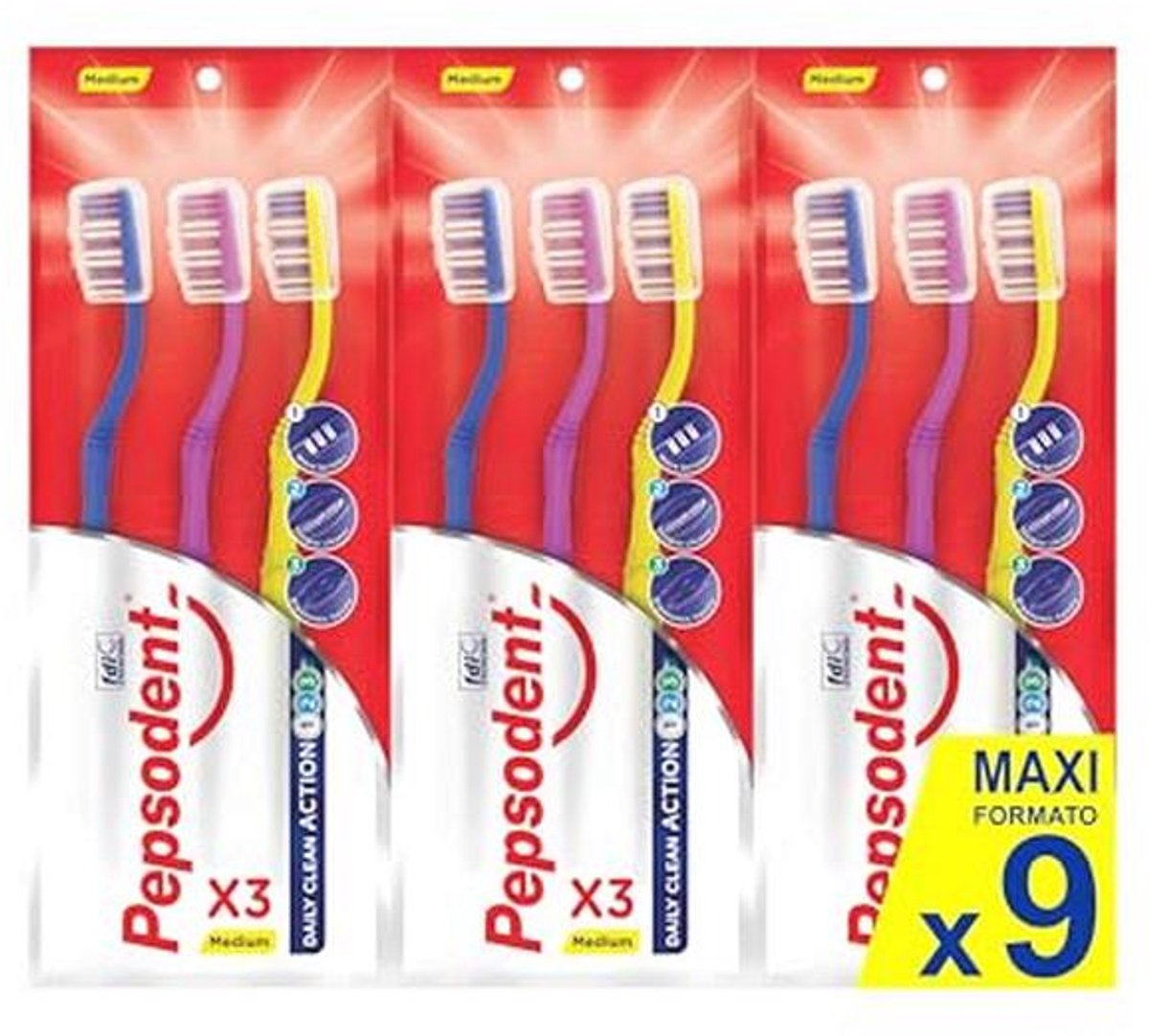 Tandenborstel Triple Clean Big Pack - 9 stuks, medium hardheidsgraad