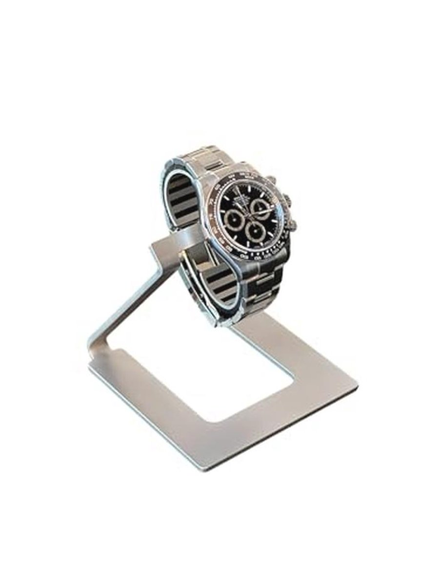 Hoogwaardige horlogehouder van roestvrij staal en leer - Perfecte horlogestandaard in geschenkdoos