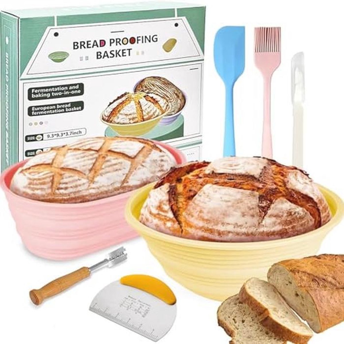 Zuurdesem Rijsmandjes Set van 2 - Siliconen Opvouwbare Broodmanden voor Ambachtelijk Brood