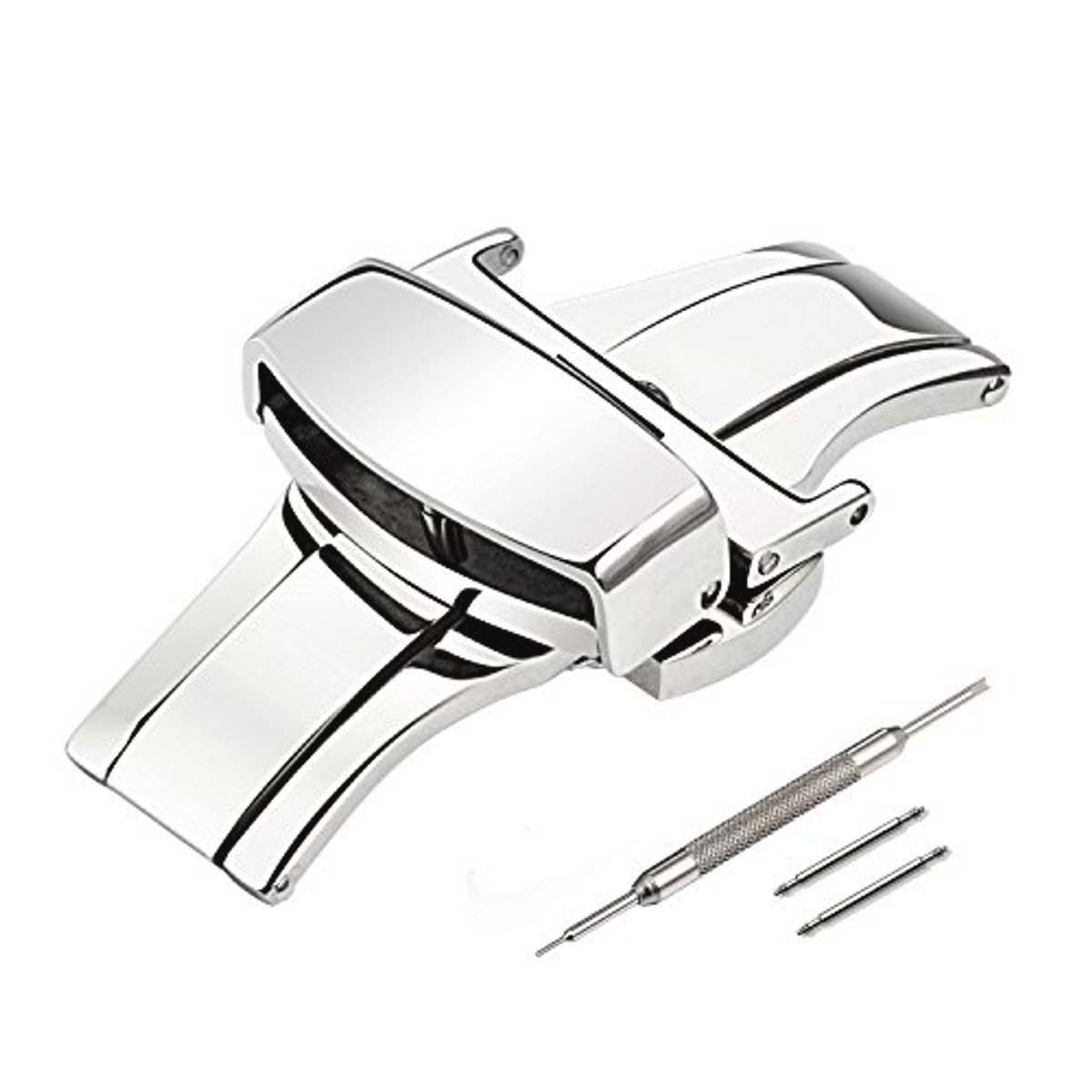 Vlindervouwsluiting voor horlogebandje 18mm - Roestvrij staal gepolijst met dubbele drukveer