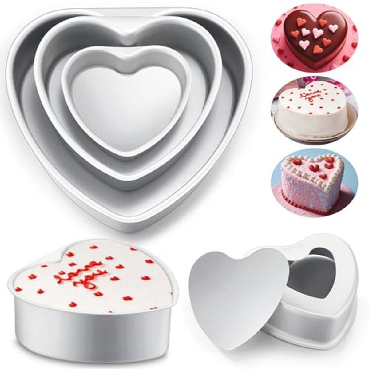 Hart Cake Pan voor Valentijnsdag - Set van 6 stuks, Aluminium, Anti-aanbak