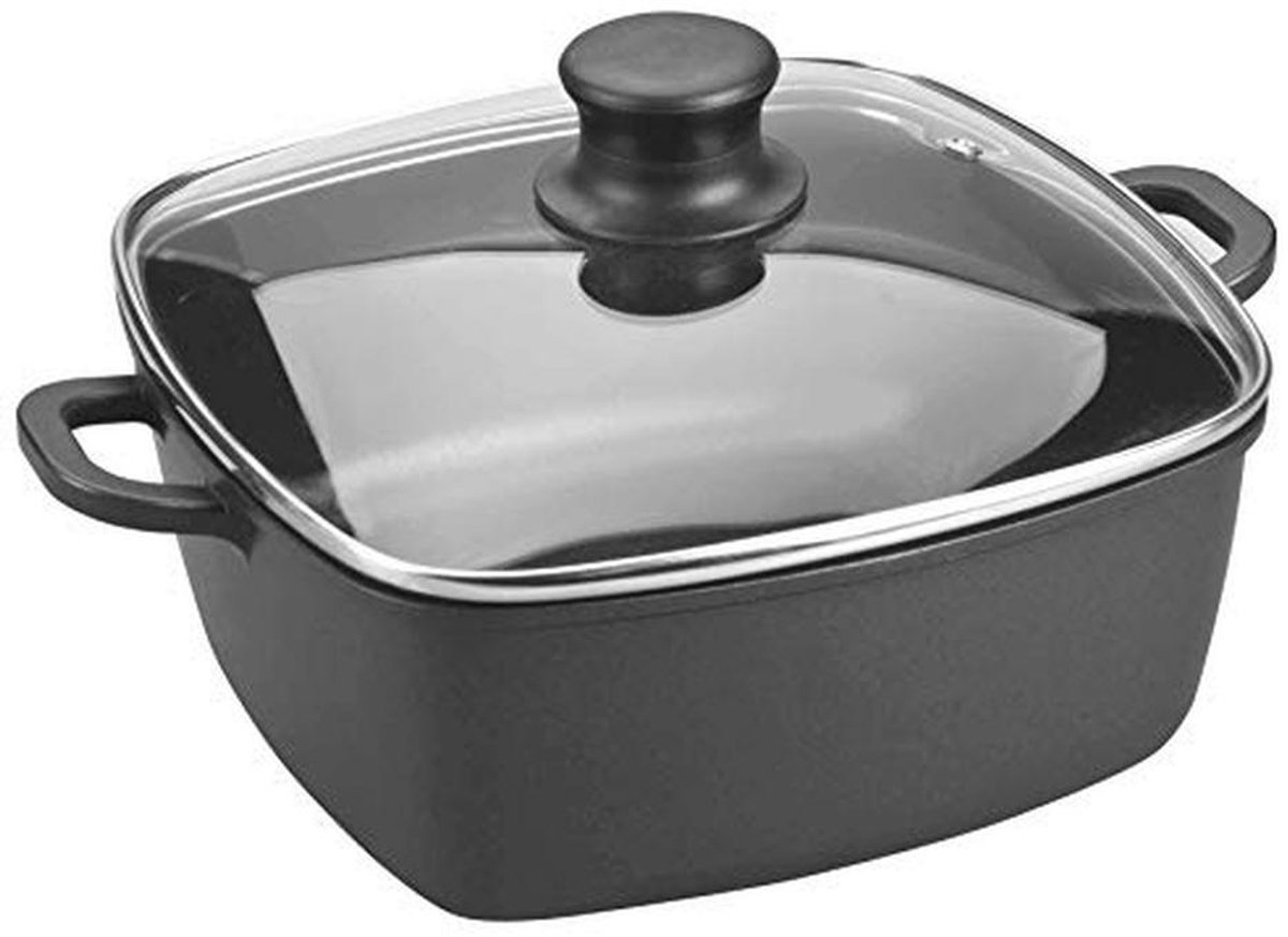 Vierkante aluminium braadpan 28 cm met deksel