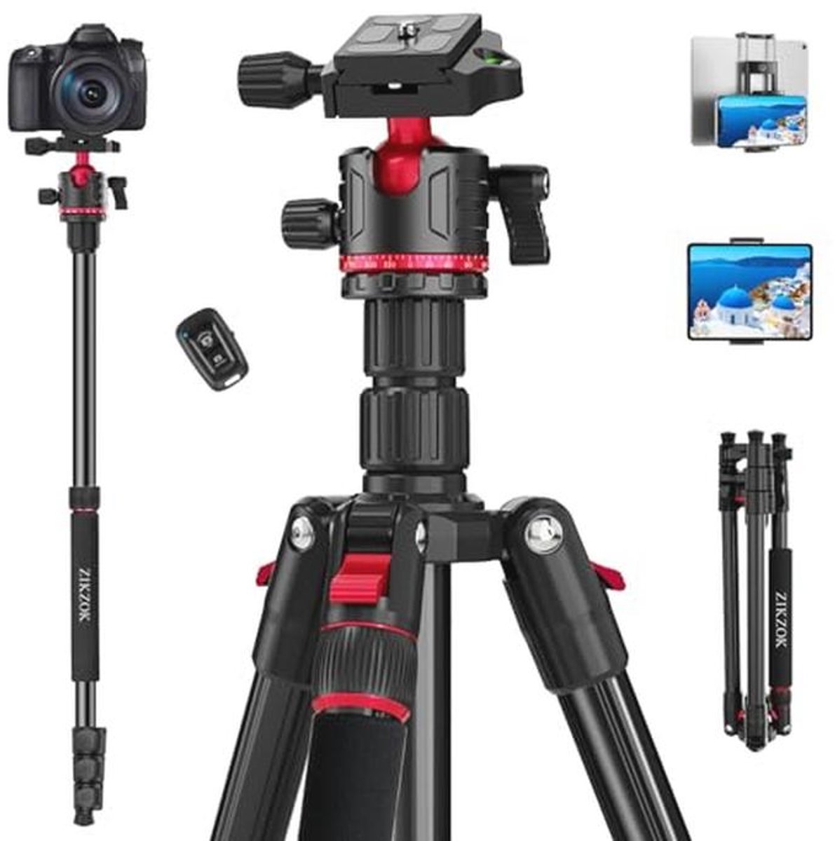 70 inch statief voor camera - professioneel aluminium camerastatief en monopod met 360° kogelkop - verstelbaar lichtgewicht reisstatief voor DSLR en tablet