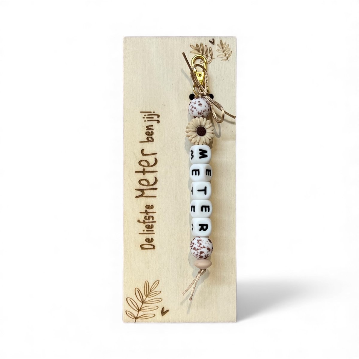 Sleutelhanger en houten kaartje liefste Meter | BEIGE | jij bent de liefste | liefste meter | coolste peter | cadeau