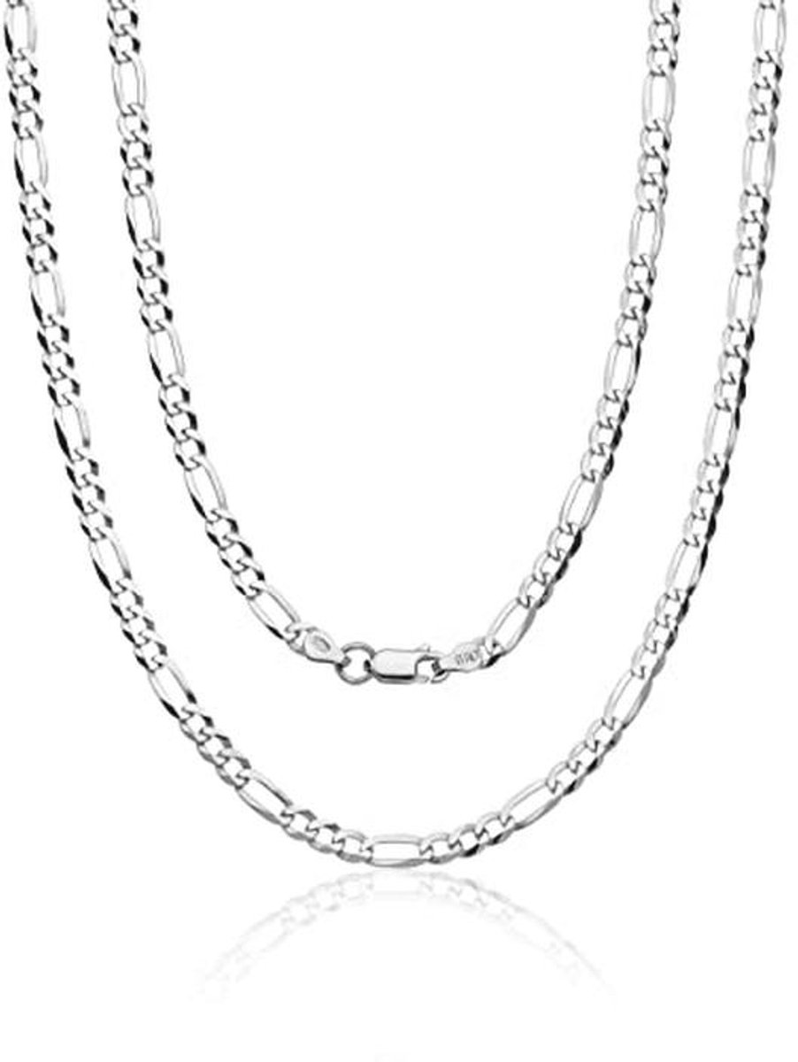 Herenketting Figaro Model Plat 4,4 mm in Gerodineerd 925 Sterling Zilver - 45 tot 75 cm
