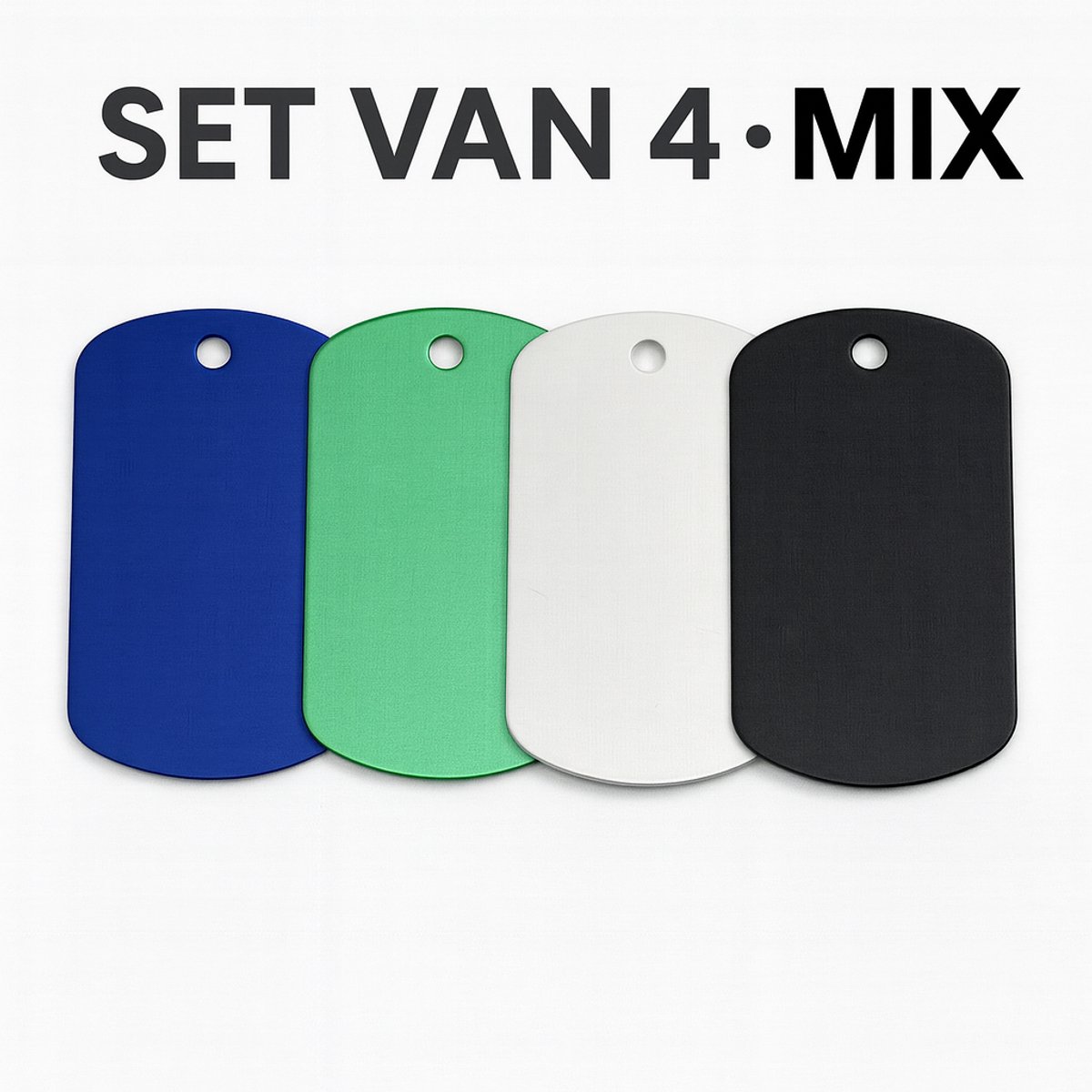 Dogtag Naamplaatjes – Set van 4 Kleuren - Multicolor – Aluminium Hanger Voor Graveren – Lichtgewicht & Krasbestendig – 4 Kleuren Beschikbaar – Sleutelhanger / Pet Tag / ID Tag