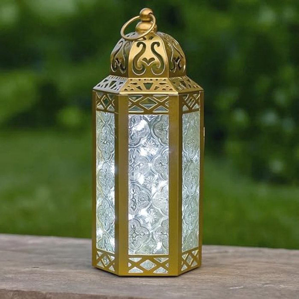 Decoratieve Kaars Lantaarn met LED Fairy Lights in Goud - Medium