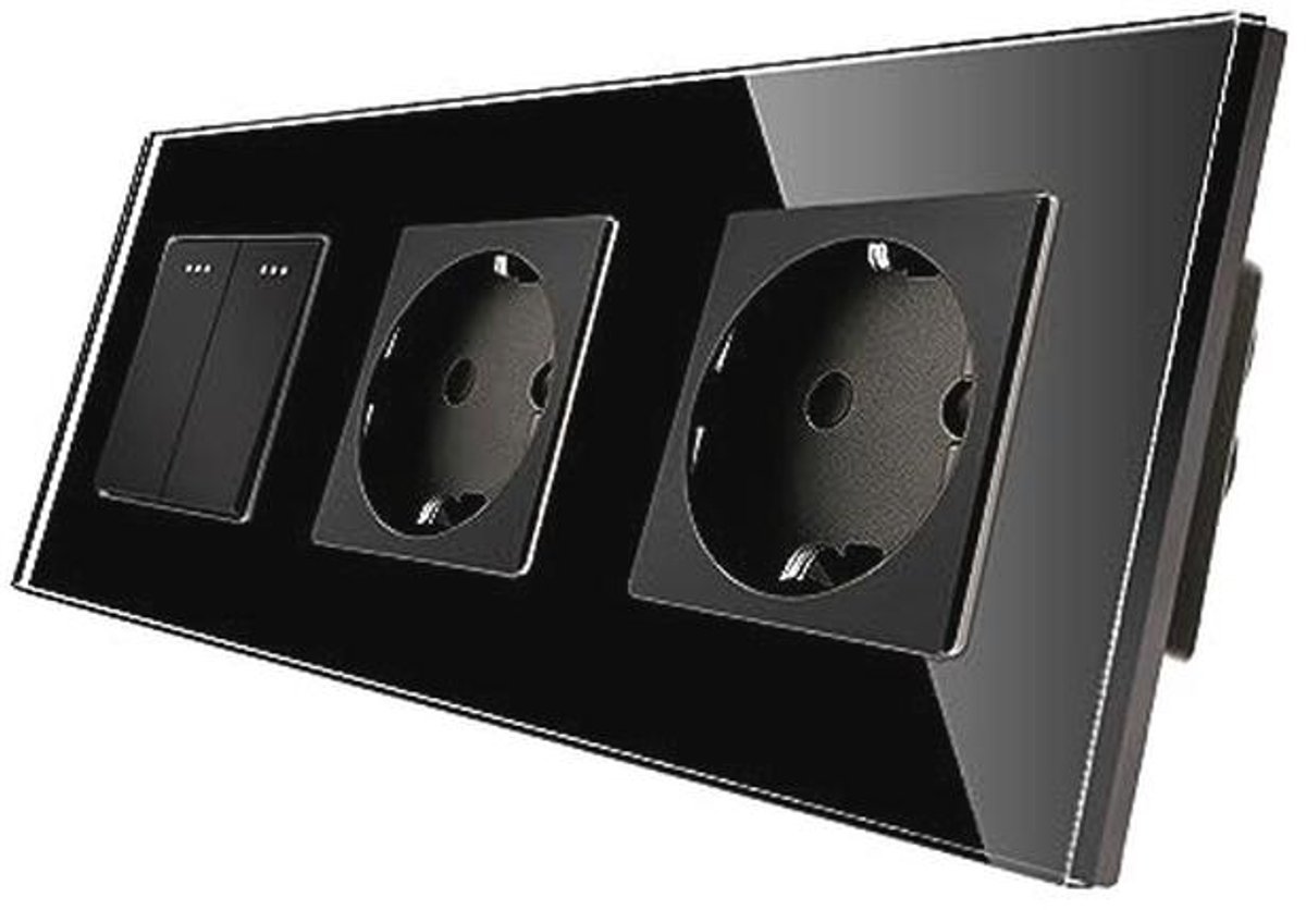 Moderne Dobbele Stopcontact met Lichtschakelaar en Glazen Plaat - 10A