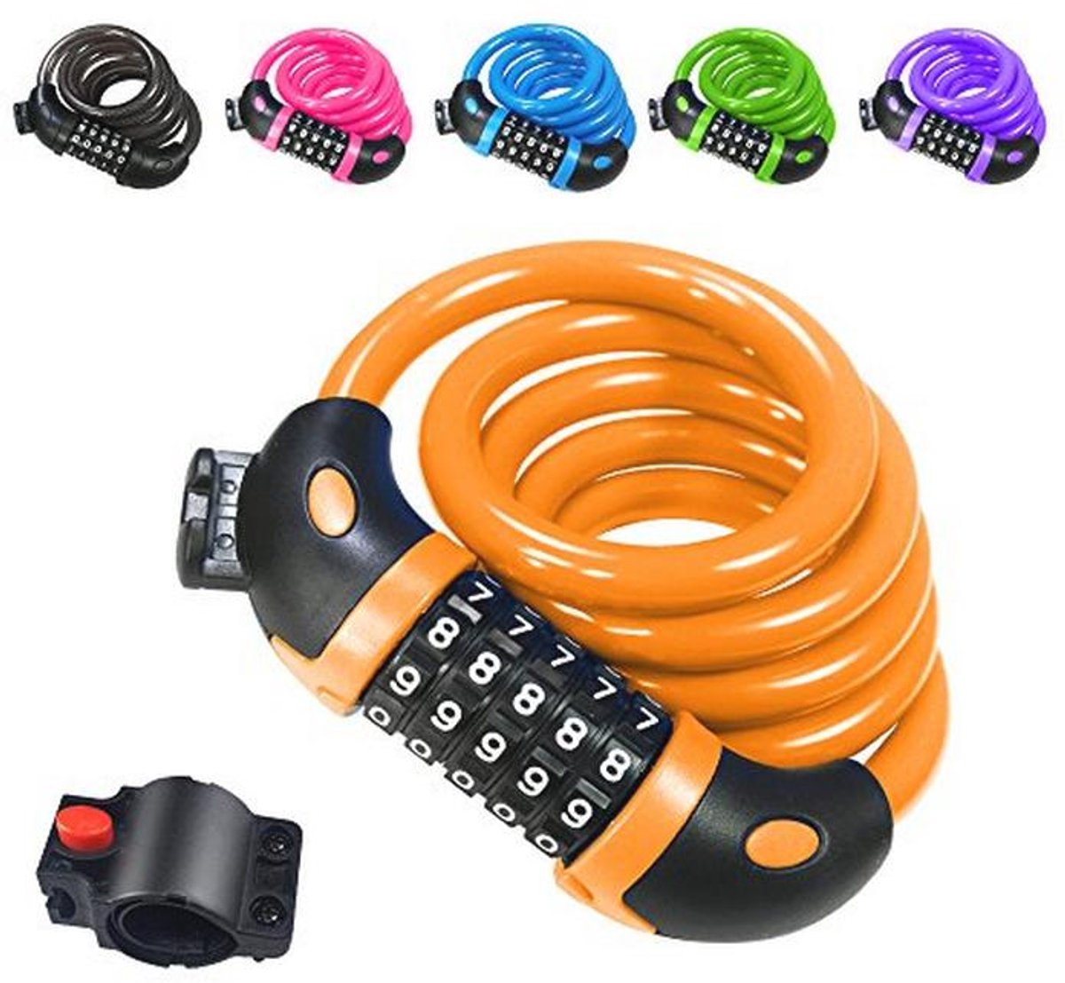 Fietsslot met 5-Cijferige Code en 120 cm Kabel, Hoog Veiligheidsniveau voor Fiets en Scooter
