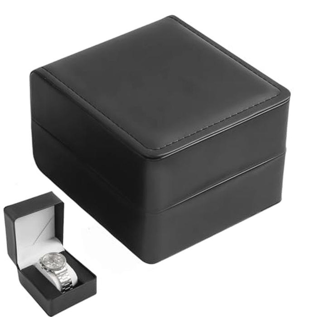 Elegant Zwarte Horlogedoos voor Heren met Kussen - Stijlvolle Horlogeopslag