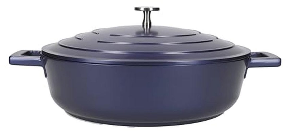 Lage Lichtgewicht Braadpan met Deksel - Stijlvolle Stoofpan van Gegoten Aluminium, Ideaal voor Inductie en Oven gebruik