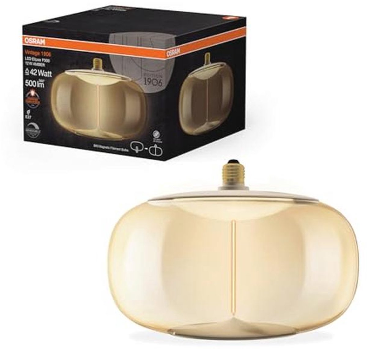 Dimbare LED-lamp met Filament, Ellipsvorm, 12W, 500lm, E27 Fitting, 300mm Diameter, CRI 80, 1800K