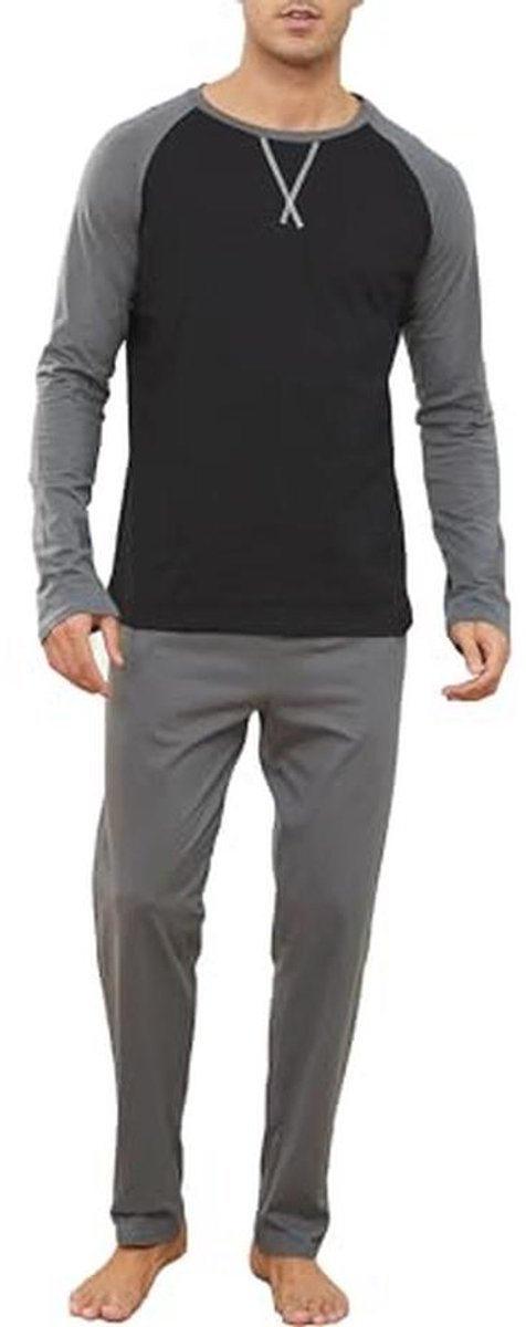 Heren Katoenen Winter Pyjama Set met Lange Mouwen en Broek, Warm en Zacht met Zakken