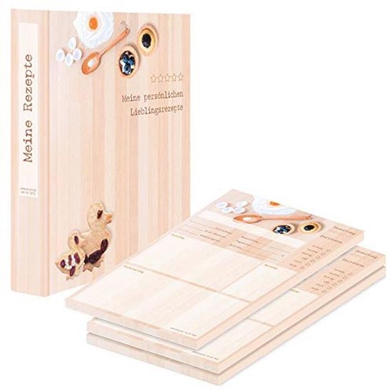 Recipe Binder 3 Ring A4 Set with 12 Dividers, 32 Labels, 25 Plastic Covers and 25 Recipe Pages, Store Your Printed Recipes and Create Your Own
