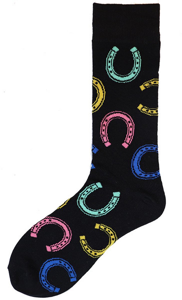 Sokken heren - zwart - blauw - groen - print hoefijzer - Gelukshoefijzer - 40-46 - cadeau - voor hem - cadeau - voor hem - cadeau voor mannen - kerstcadeau - vaderdag cadeau - verjaardagscadeau