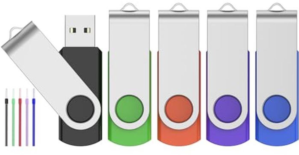 USB Stick 8 GB Value Pack van 5 - Multicolor Pen Drives met Lanyards