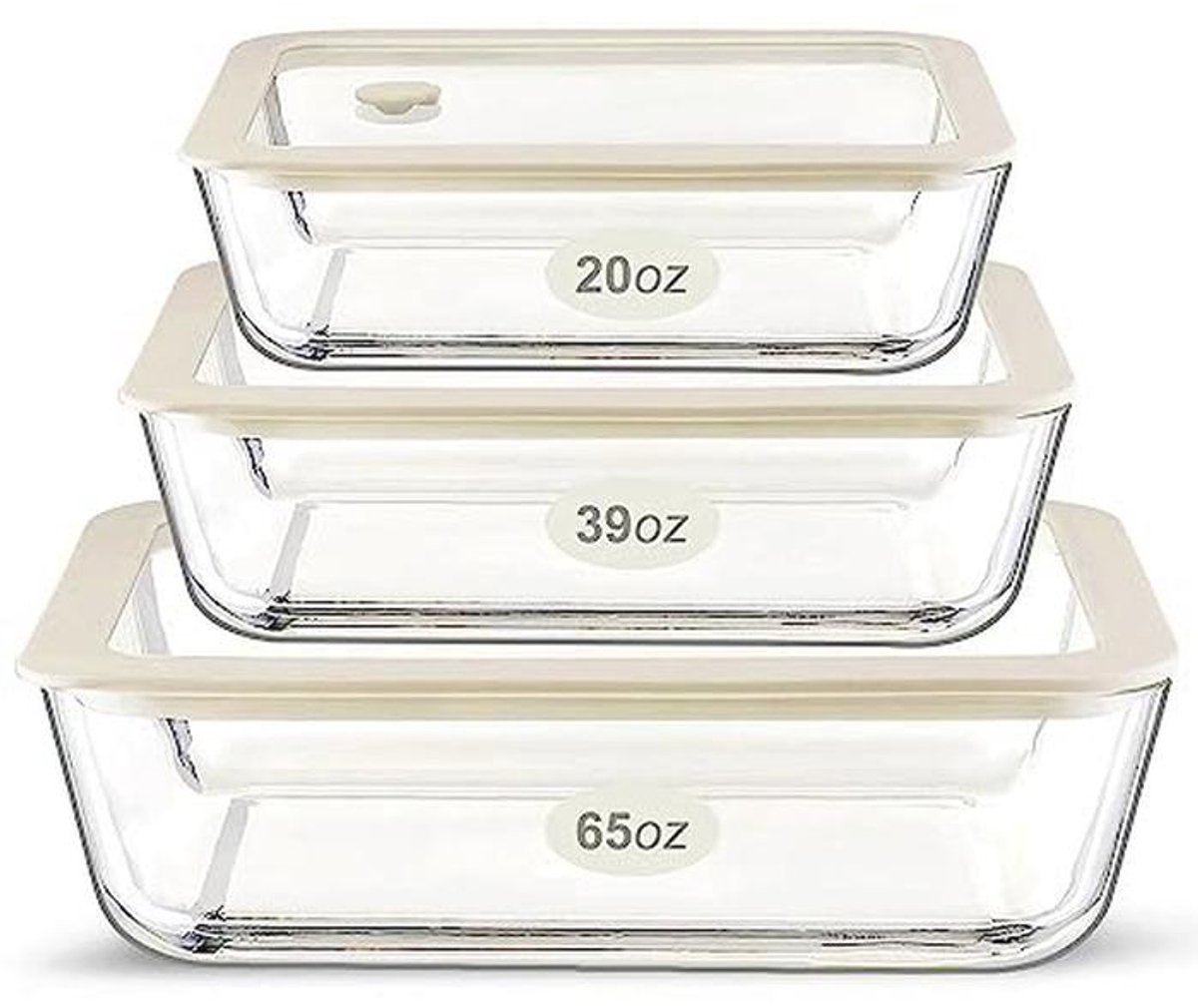 Glazen voedselcontainerset met siliconen deksels - 3-pack voor luchtdichte voedselopslag