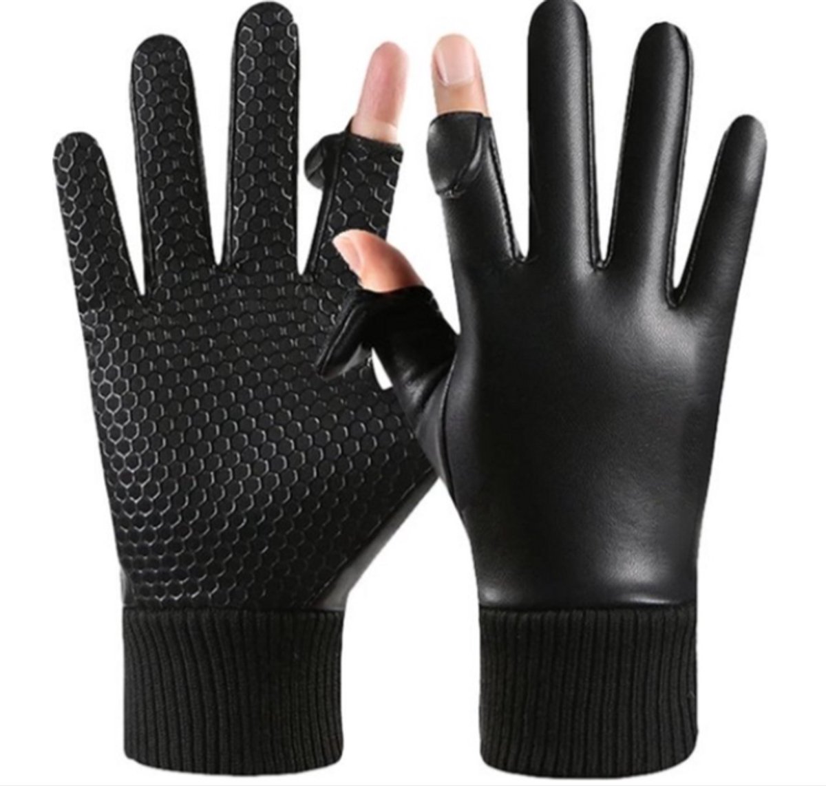 Waterdichte Winterhandschoenen voor Motorrijders – Winddichte 2-Vinger Flip Handschoenen Fluwelen Warme Bescherming PU Lederen Sporthandschoenen voor Dames en Heren Handschoenen voor Scooter en Motor Zwart