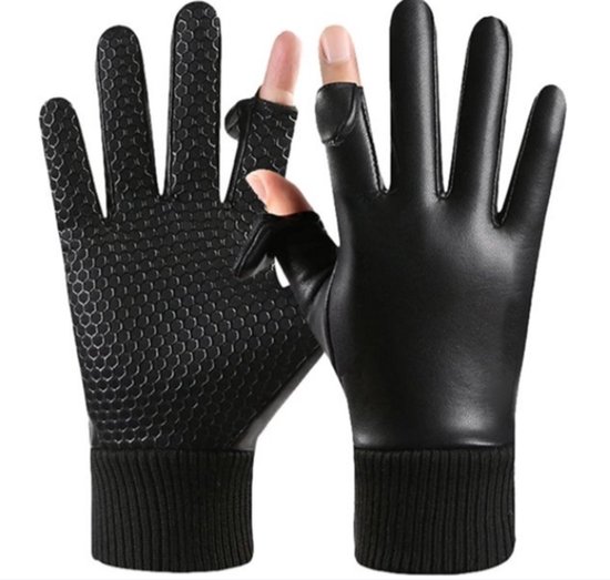 Waterdichte Winterhandschoenen voor Motorrijders – Winddichte 2-Vinger Flip Handschoenen, Fluwelen Warme Bescherming, PU Lederen Sporthandschoenen voor Dames en Heren, Handschoenen voor Scooter en Motor