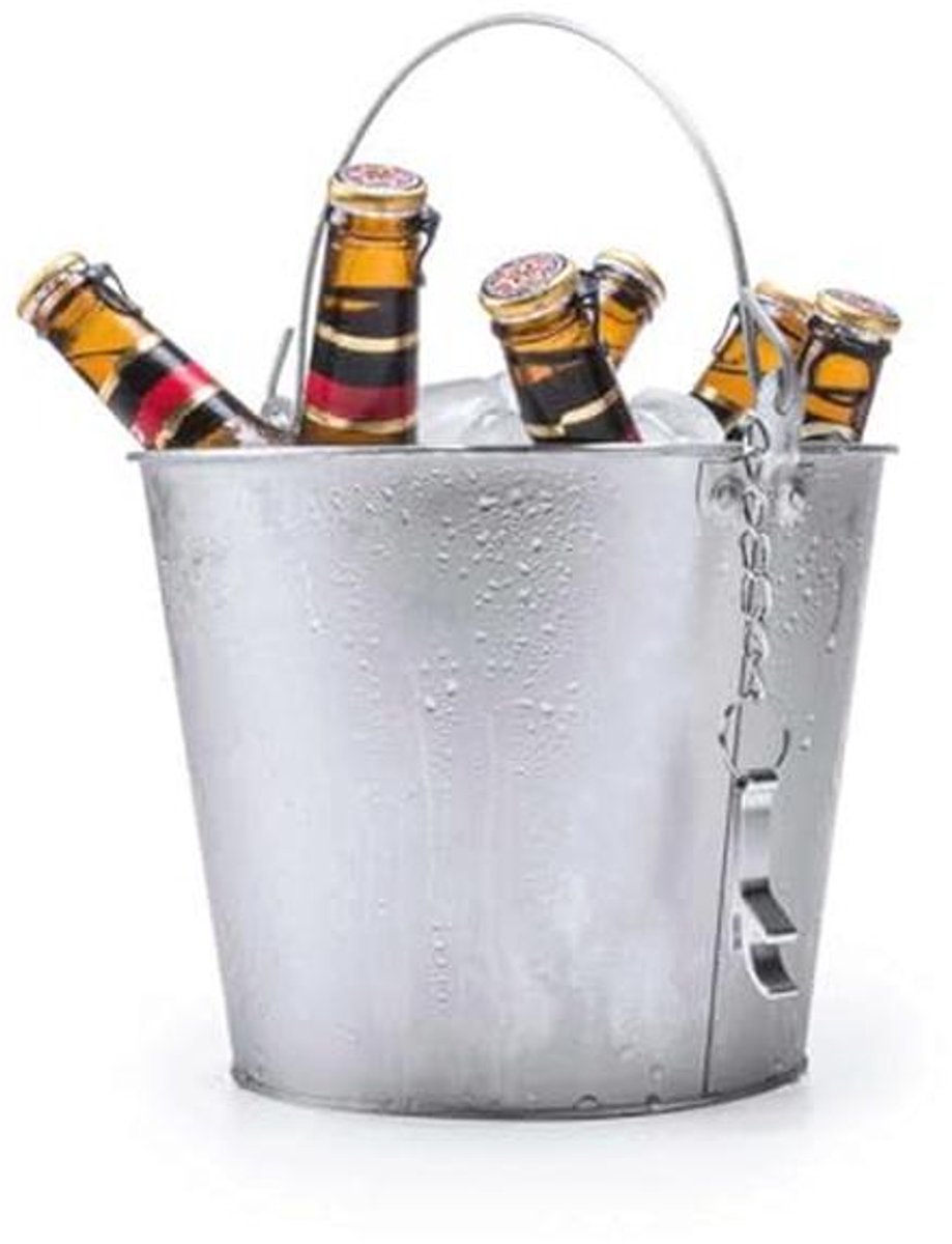 Metalen koel emmer voor dranken, 6 liter met handgrepen en openers