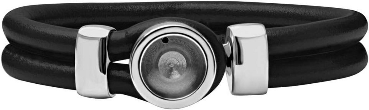 Dames Armband Leer Zwart met Zilveren Munthouder - Verwisselbaar DIY Sieraden