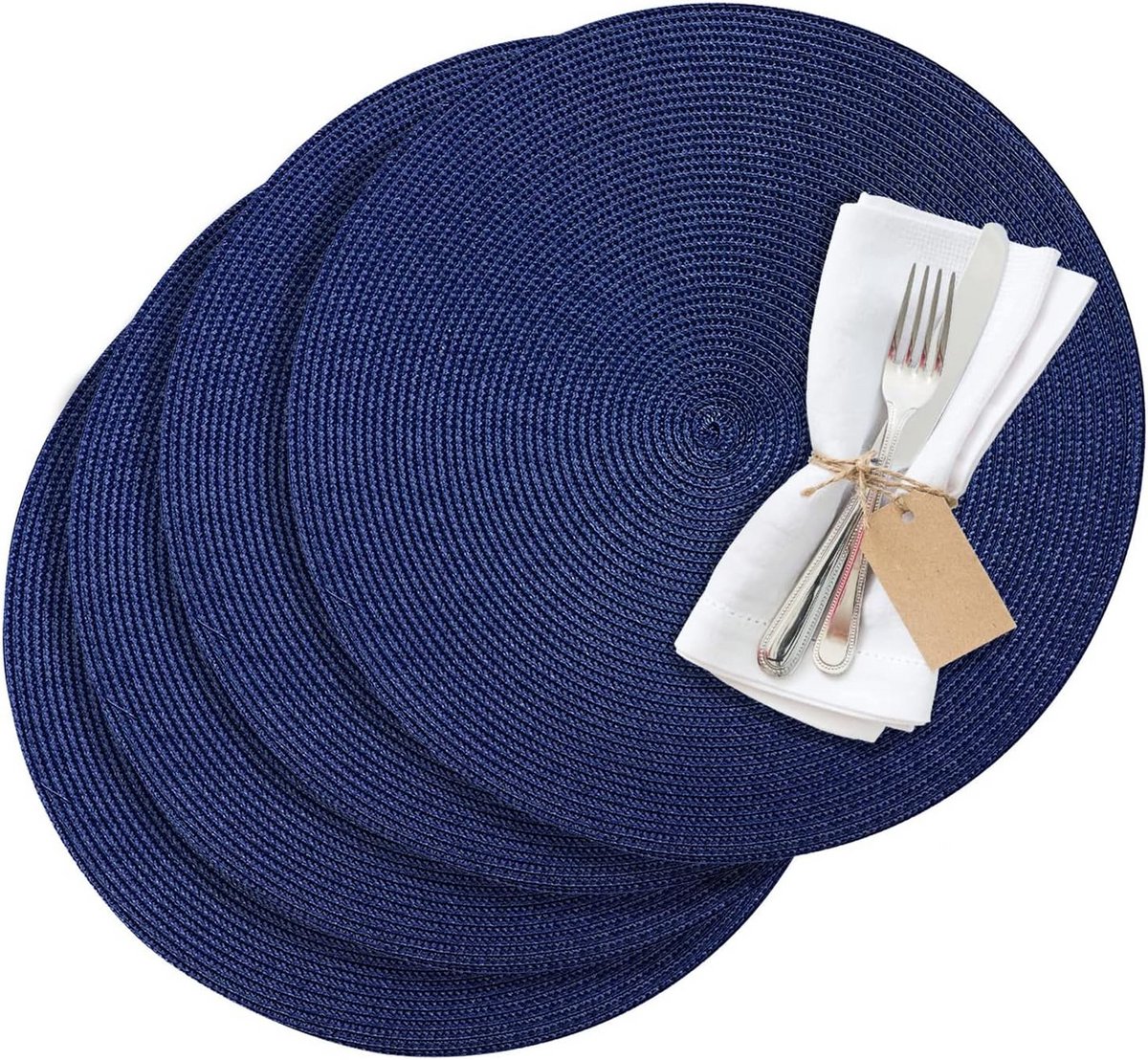 Set van 4 Ronde Placemats Blauw Ø 38 cm - Luxe Tafelbescherming Synthetisch