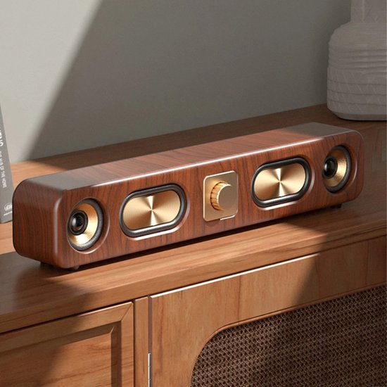 Retro draadloze soundbar met 2x 2 inch subwoofers, Bluetooth luidspreker voor bureaugebruik