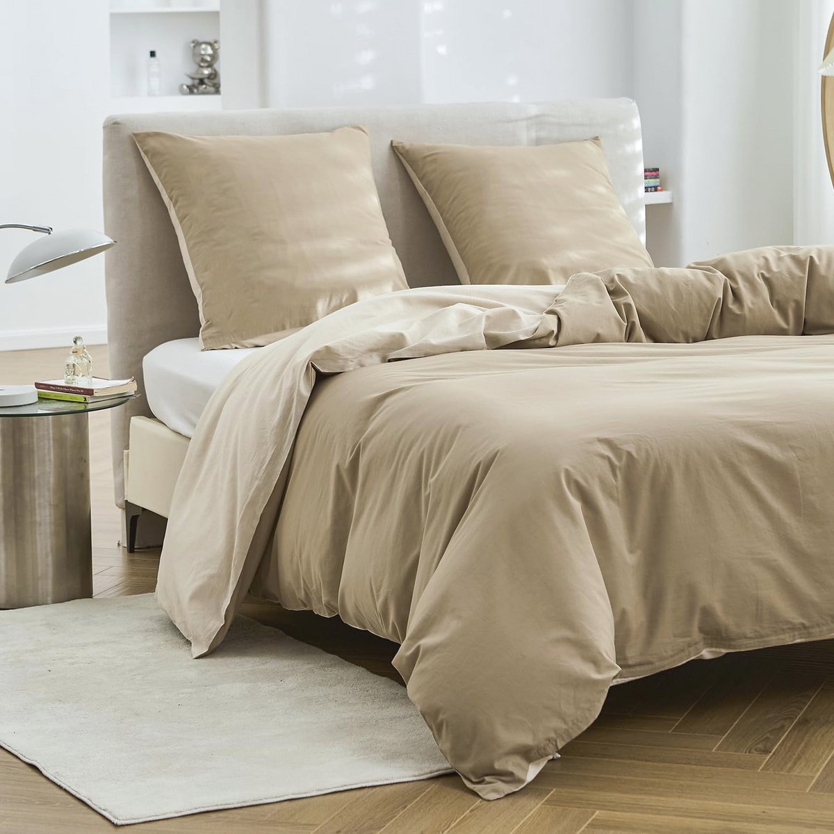 Omkeerbaar Katoen Bedlinnen Set - Grijs/Anthraciet - 200 x 200 cm