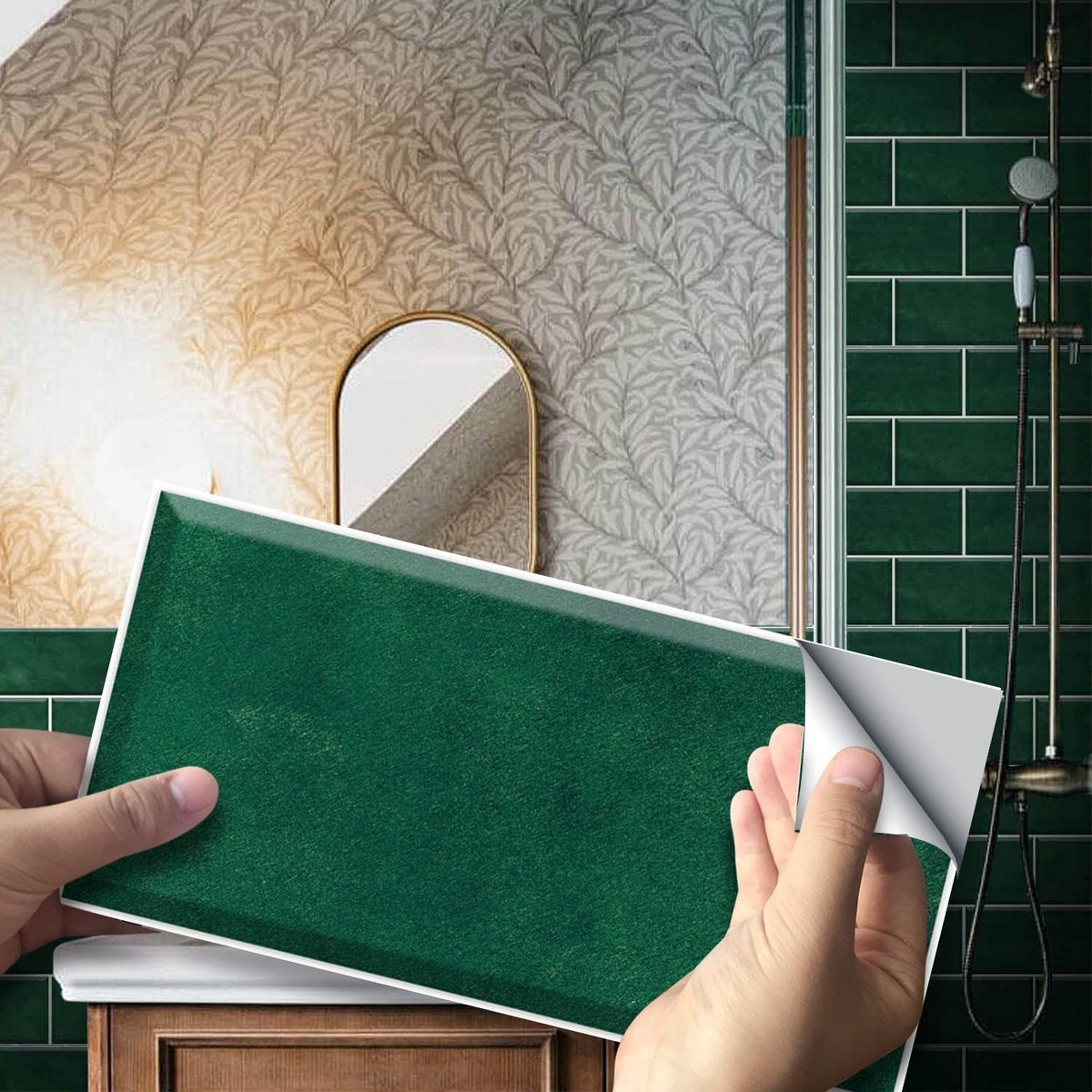 27x Zelfklevende Wandtegelstickers Groene Smaragd Cement Baksteen - Trendy Keuken & Badkam