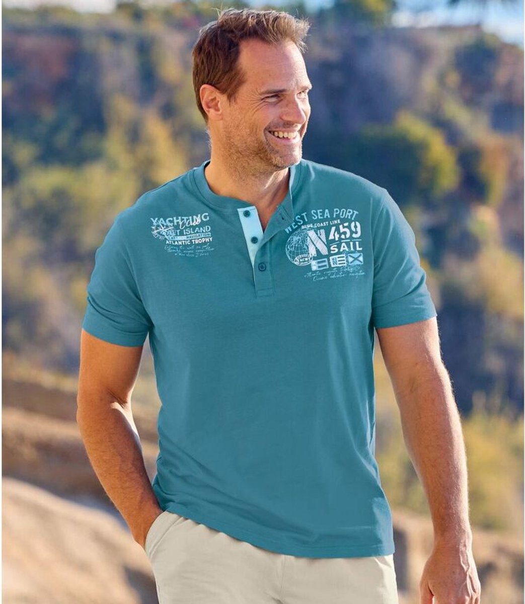 ATLAS FOR MEN - Set van 2 T-shirts met Tunesische kraag Calvi - Heren - Verkrijgbaar in grote maten - L
