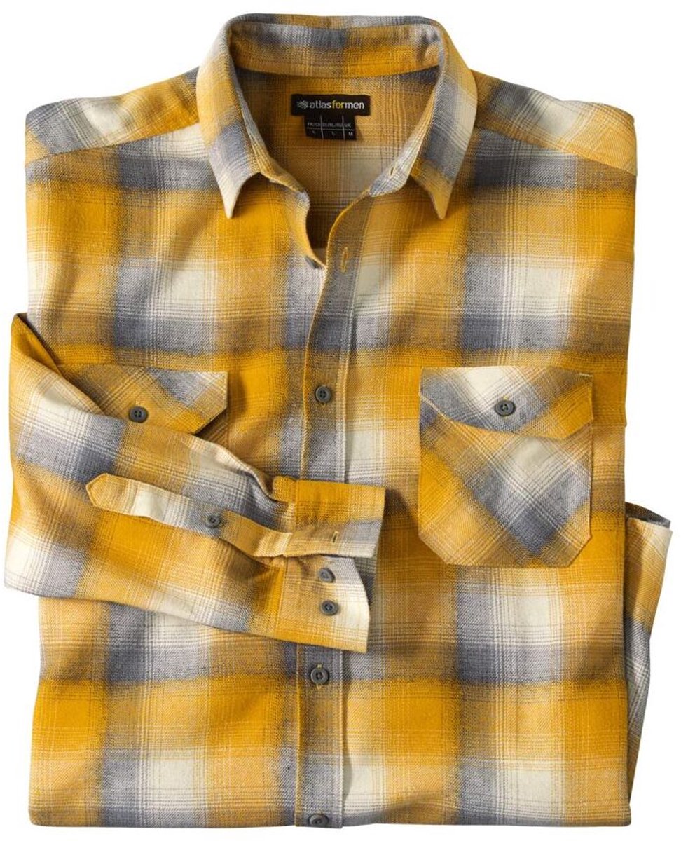 ATLAS FOR MEN - Okerkleurig flanellen overhemd - Heren - Verkrijgbaar in grote maten - 4XL