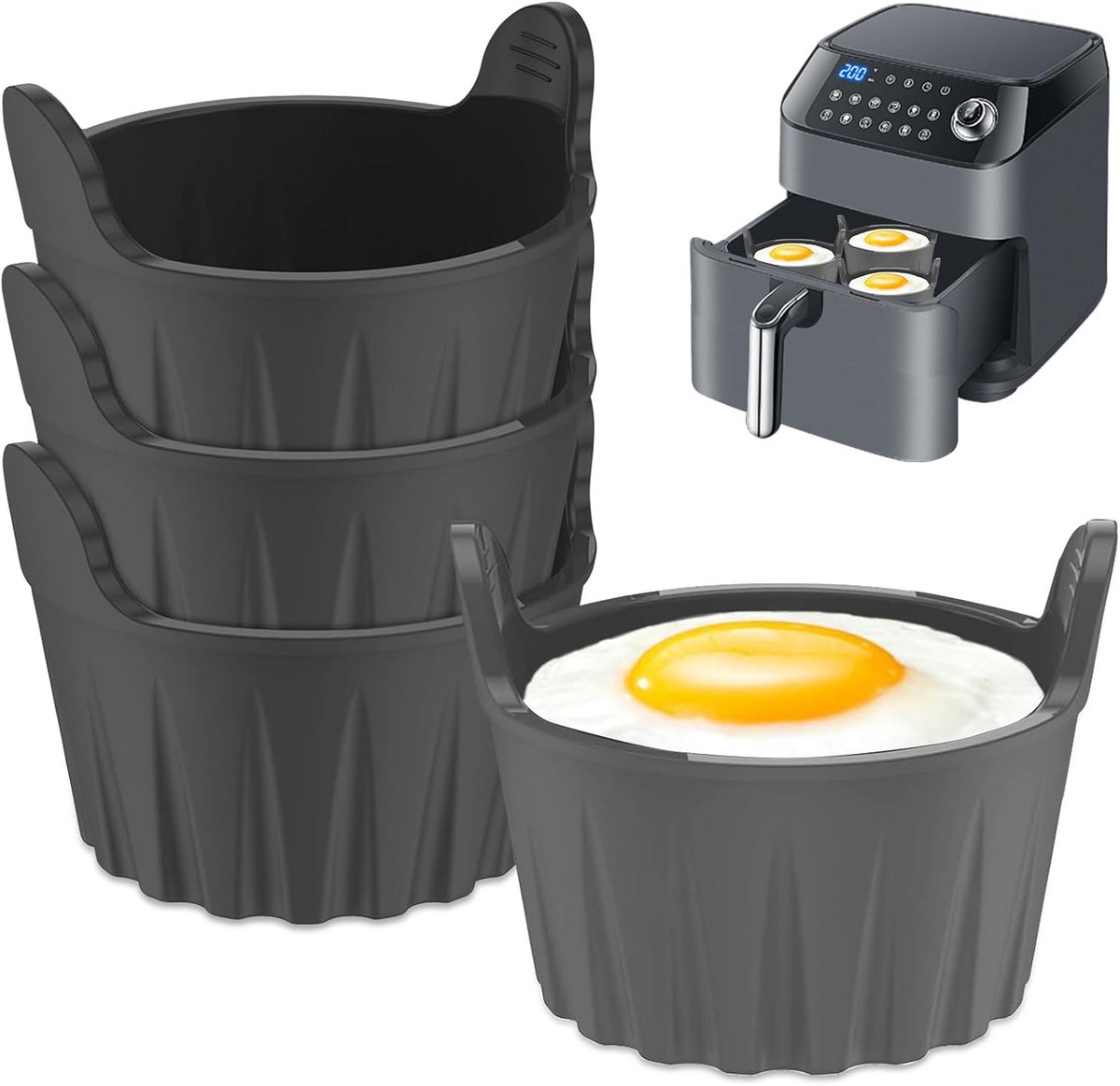 4 Stuks Herbruikbare Siliconen Bakvormen voor Heteluchtfriteuse en Muffins