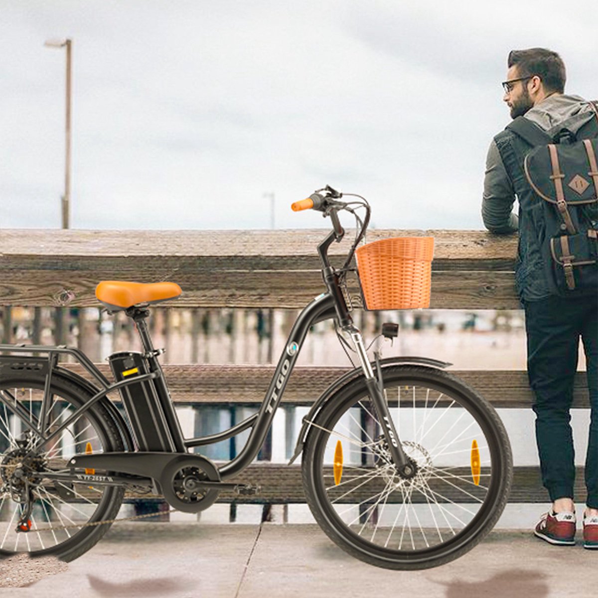 Elektrische Fiets TTGO YY-26ST Zwart- 522Wh/15Ah Accu - 75 km Bereik - 250W Motor - Instap Frame - 26 Inch Wielen -Verende voorvork- Shimano 6 Versnellingen - LCD Display - Stadsfiets voor Dames en Heren thumbnail 5