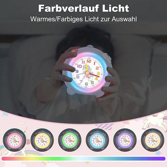Analoge Kinderwekker met Eenhoorn Design - Geruisloos en Instelbaar Volume in Lichtpaars — afbeelding 3