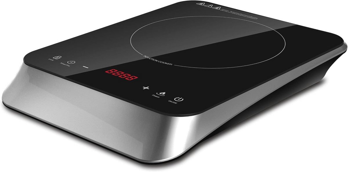 Elektrisch Inductiekookplaat met Digitaal Display en Timer - 2000 Watt, Zwart Staal