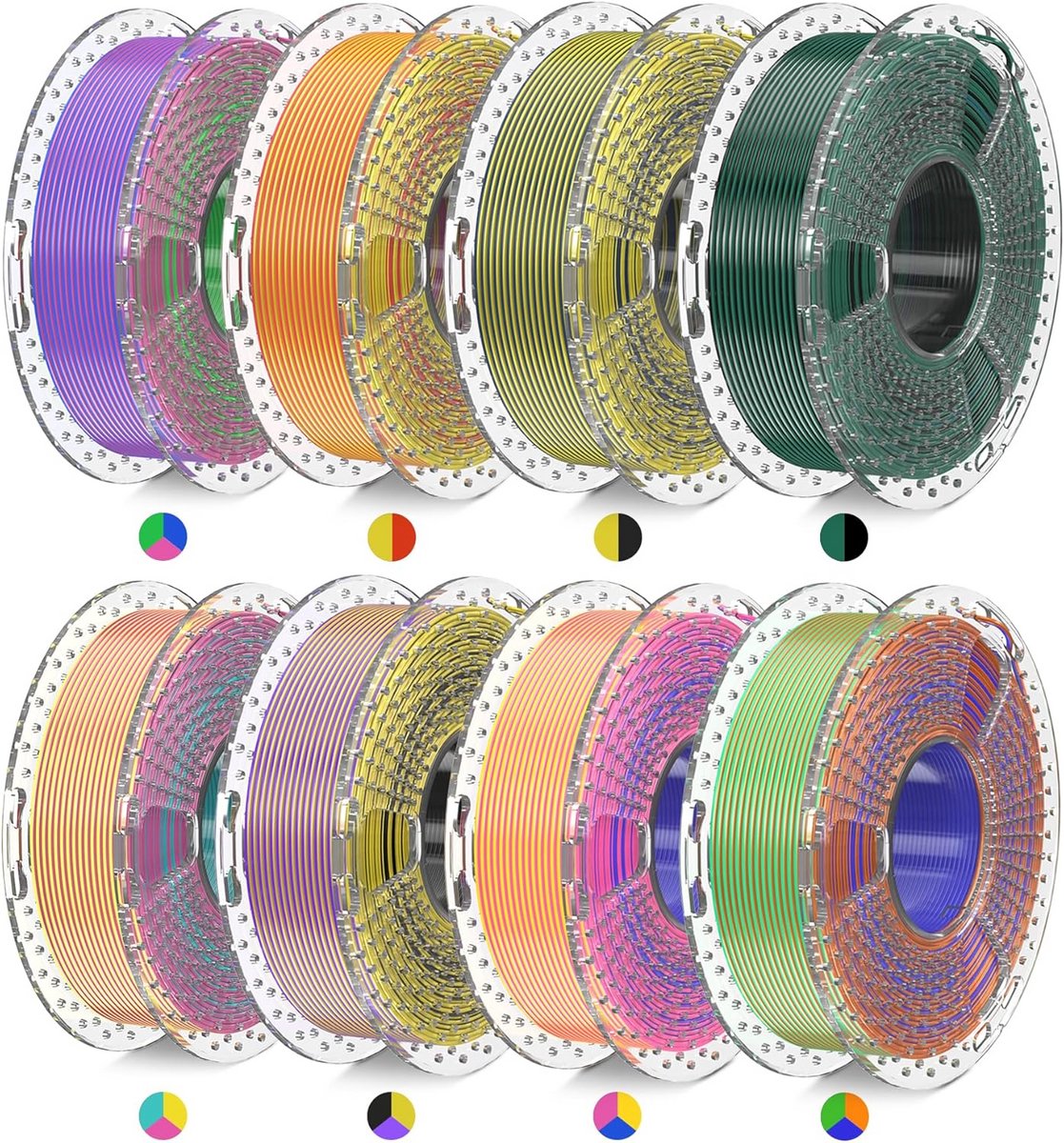 2KG Zijde Silk PLA+ 3D Printer Filament Set - Multicolor & Tweekleurig - 1.75mm