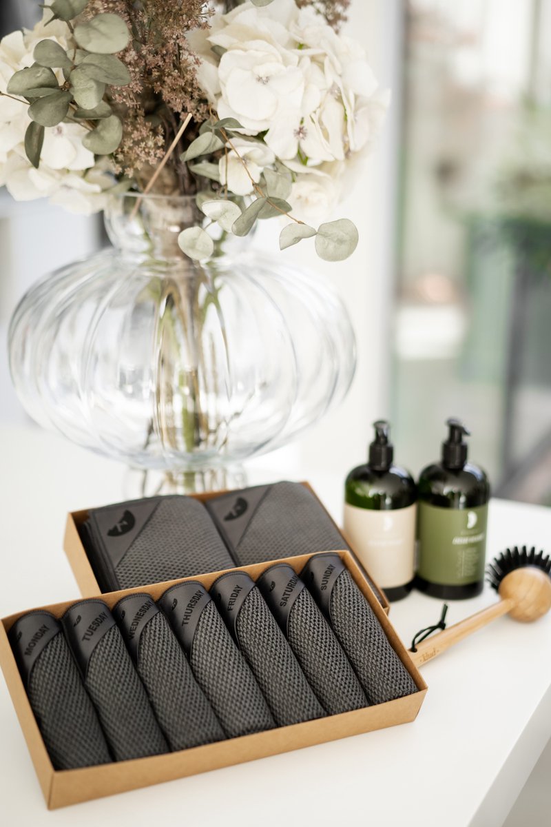 Klud Wafelmotief SET – 2 keukendoeken + 7dagen-vaatdoekjes – Charcoal
